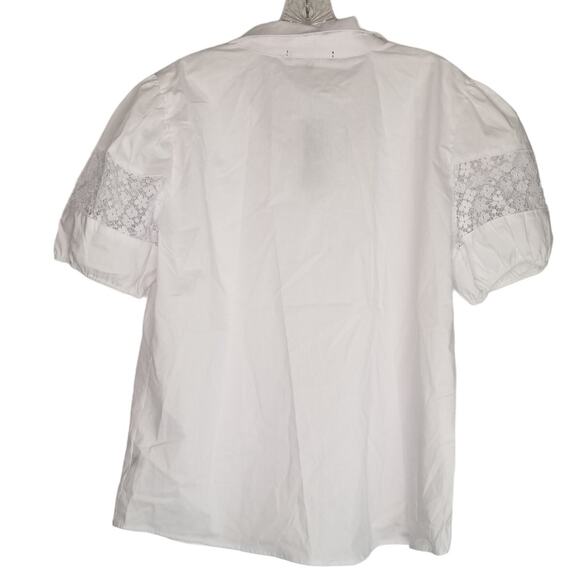 Adrianne Vittadini Puff Sleeve with Lace Insert Button Front Top XL New - Picture 2 of 7